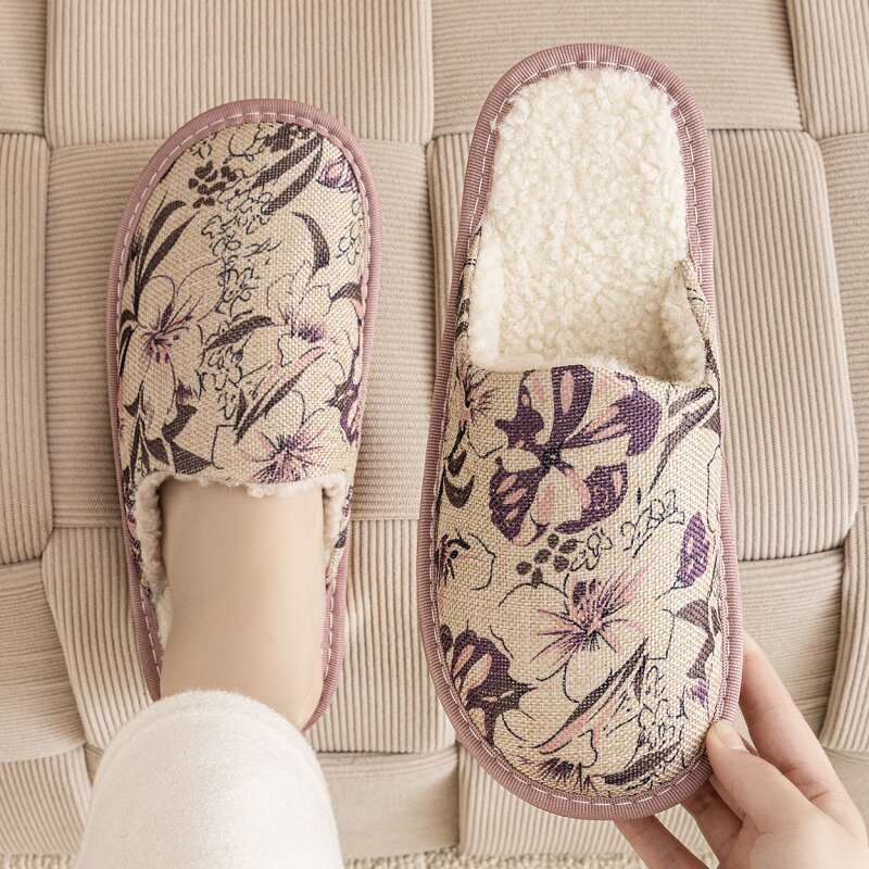 冬季居家用高颜值保暖棉麻情侣男女居家用木地板室内软底防滑拖鞋,淘宝优惠券,粉丝福利购,淘宝优惠卷