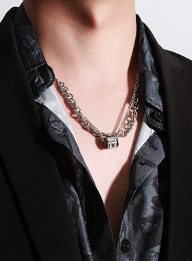 项链男潮叠戴情侣吊坠钢小众ins