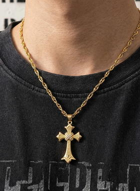 美式金色十字架男士锁骨链百搭