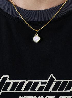 美式四叶草欧泊石绿色吊坠古巴金色蛇骨项链男生小众设计高级感潮