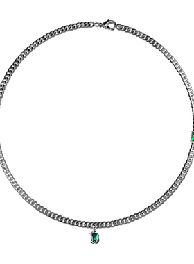 欧美复古绿色锆石吊坠古巴项链