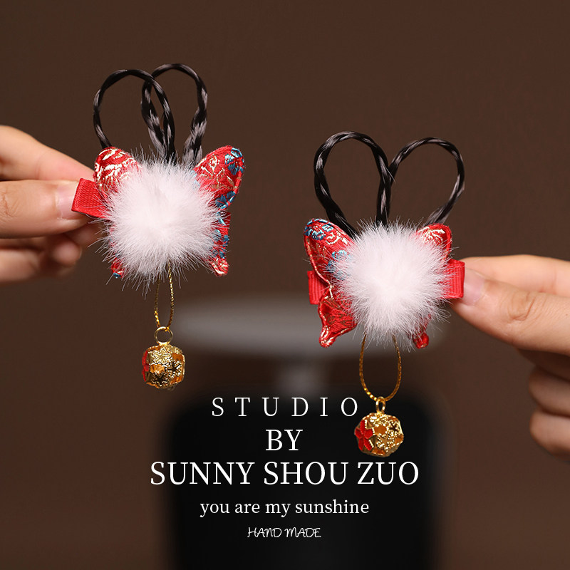 2026秋冬儿童古风对夹国风汉服小女孩蝴蝶结发夹过年红色宝宝头饰,淘宝优惠券,粉丝福利购,淘宝优惠卷