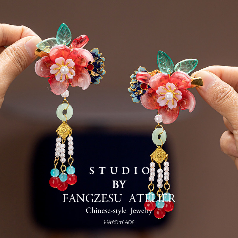 2026儿童古风头饰汉服国风花朵流苏发夹马年宝宝喜庆红色新年对夹,淘宝优惠券,粉丝福利购,淘宝优惠卷