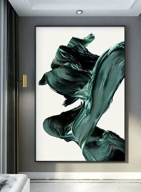 客厅装饰画竖版墨绿色玄关画落地