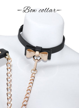 黑金蝴蝶结项圈女定制刻字高端choker粉色金属蝴蝶结项链