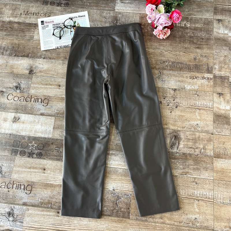 欧洲站2025秋冬新款小羊皮真皮高腰皮裤女长裤九分直筒裤皮裤子,淘宝优惠券,粉丝福利购,淘宝优惠卷