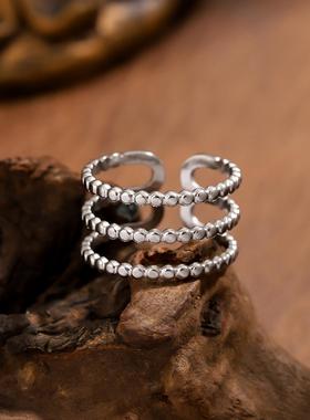 时尚不锈钢三层线条戒指