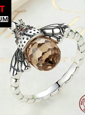 跨境百搭时尚饰品配饰个性趣味欧美流行锆石小蜜蜂S925纯银戒指女