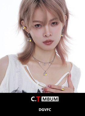 柠檬蝴蝶结叠戴项链女夏日多巴胺