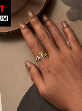 百搭原创可爱调皮柯基宠物开口戒s925纯银镀白金可调节戒指饰品女