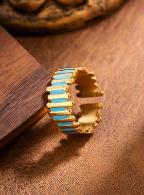 18k金色钛钢滴油复古戒指