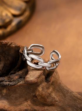 ins风钛钢缕空链条镀金戒指