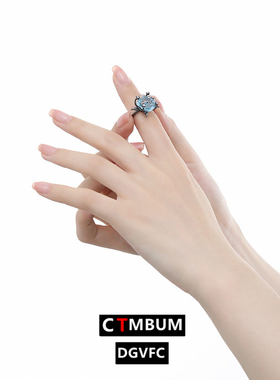 时尚ins冰透蓝玫瑰戒指女轻奢高