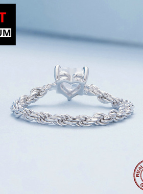 跨境百搭饰品配饰S925纯银链条锆石心形戒指女士爱心指环饰品跨境