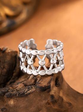 欧美个性几何交叉宽面钛钢戒指开口油压戒指男女情侣时尚指环首饰