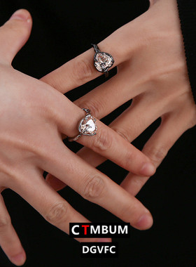 荆棘玻璃石爱心戒指女甜酷风高冷