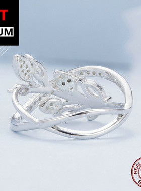 饰品跨境奢华叶子戒指s925纯银镀白金锆石无限循环指环手饰饰品女