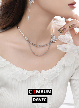 原创银色蝴蝶项链女轻奢小众设计