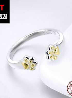 跨境百搭饰品手饰萌爪纯银饰品S925气质女爪印镀金简约银饰戒指