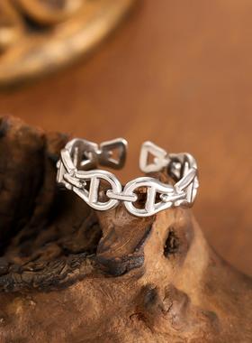 跨境链扣戒指女金色不掉色可调节