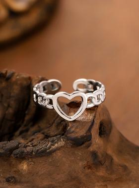 镂空爱心钛钢女士开口戒指