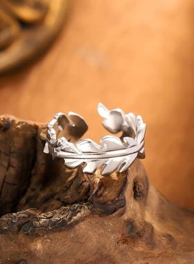 欧美风不锈钢树叶开口戒指