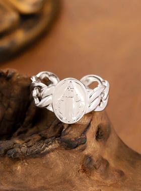 欧美油压人像钛钢女士戒指