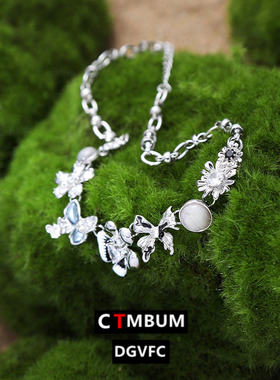 田园风蝴蝶花朵滴油项链女时尚轻