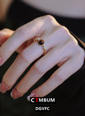 时尚复古美拉德虎眼石开口戒指女