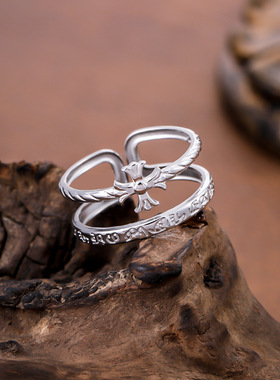 欧美复古钛钢戒指18K金镂空