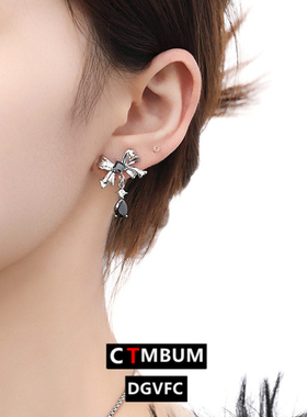 简约ins黑色玻璃蝴蝶结项链配饰