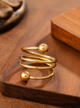 ins风钛钢几何球戒指女款