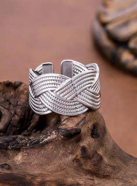 法式几何缠绕镀金开口戒指女