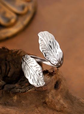 欧美简约树叶戒指女时尚开口指环