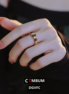 复古虎眼石戒指女夏天新款轻奢小