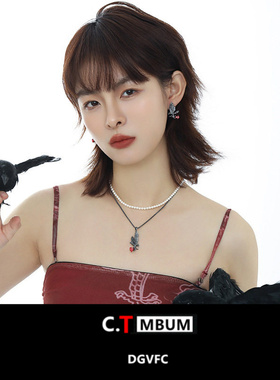 乌鸦玫瑰叠戴珍珠项链女暗黑风时