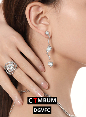 原创潮酷冰蓝色锆石爱心项链女轻