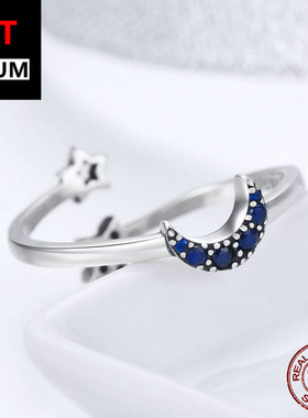 跨境百搭饰品欧美流行璀璨星月 个性镂空S925纯银戒指女士指环