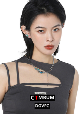 原创湖蓝滴油褶皱项链新中式轻奢