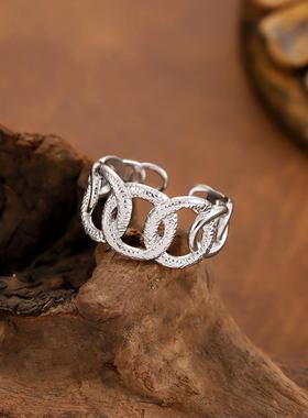 不锈钢镂空交叉可调节戒指