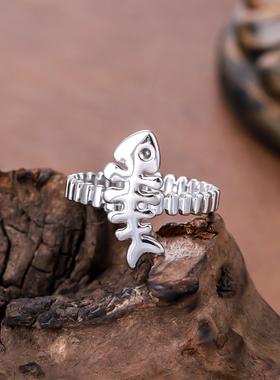 Q版鱼骨小鱼可调戒指镀金饰品