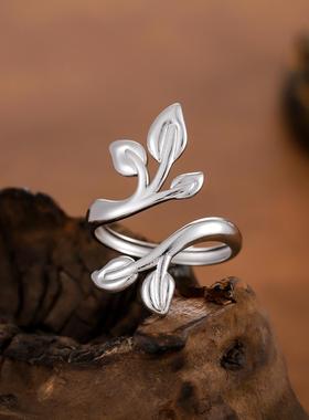 金色嫩叶真金电镀细尾戒指