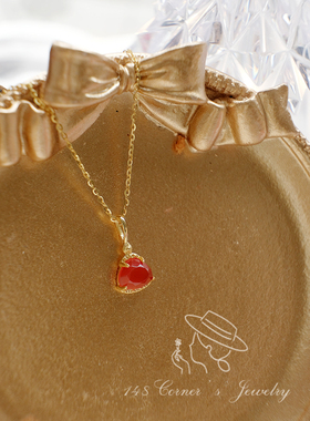 红玉髓925银三角吊坠项链