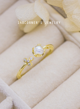 月光石925银日系戒指环