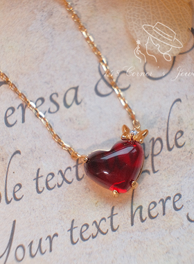 果酱甜心 日系轻奢复古百搭气质红色爱心蝴蝶925银镀金项链锁骨链