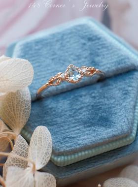 日系清新气质简约天蓝色海蓝宝项链人鱼泪925银镀K金戒指环礼物