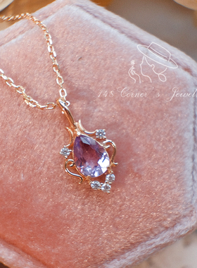 日系轻奢精致复古紫水晶伦敦蓝托帕石花环925银镀金项链锁骨链