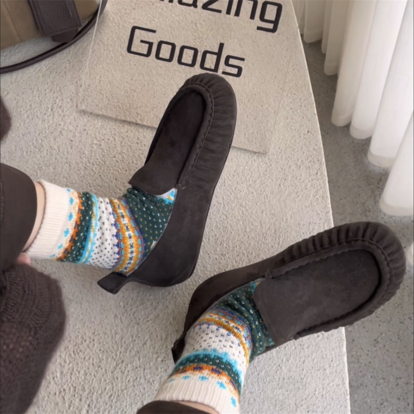 WM6女鞋2025冬新款欧货真皮羊毛加绒保暖棉鞋一脚蹬平底玛丽珍鞋 - 图1