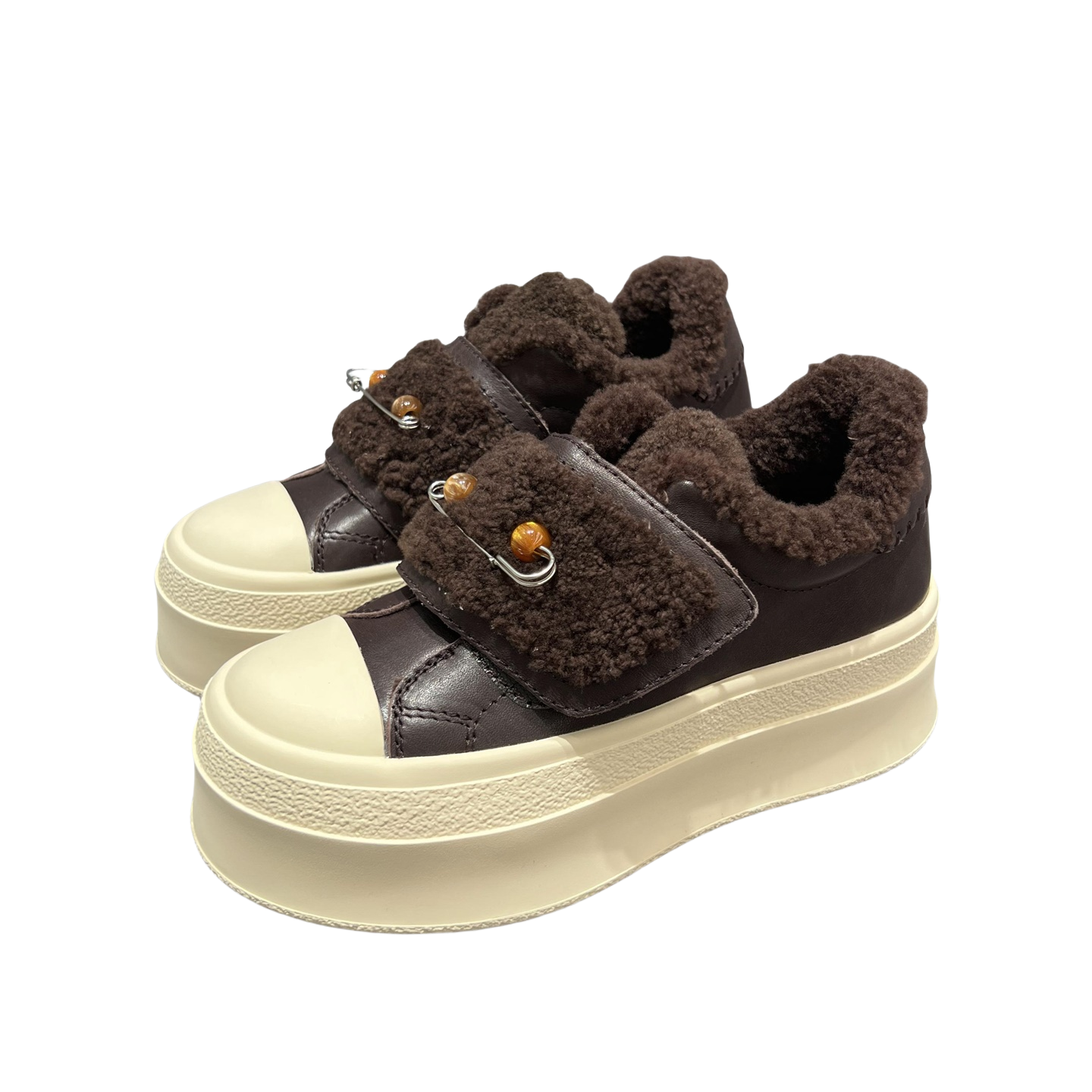 欧洲站乐魔女鞋2025秋冬新款真皮魔术贴加绒保暖棉鞋厚底休闲板鞋 - 图3