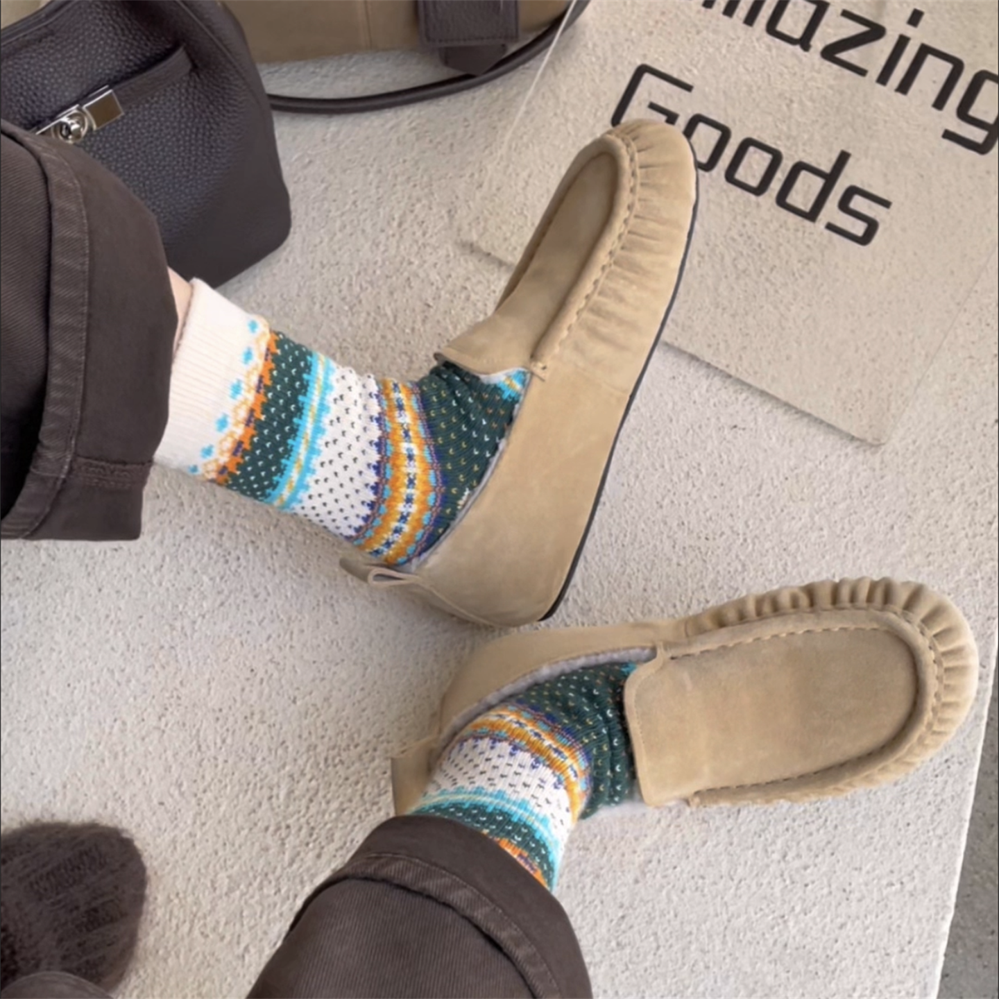 WM6女鞋2025冬新款欧货真皮羊毛加绒保暖棉鞋一脚蹬平底玛丽珍鞋 - 图3